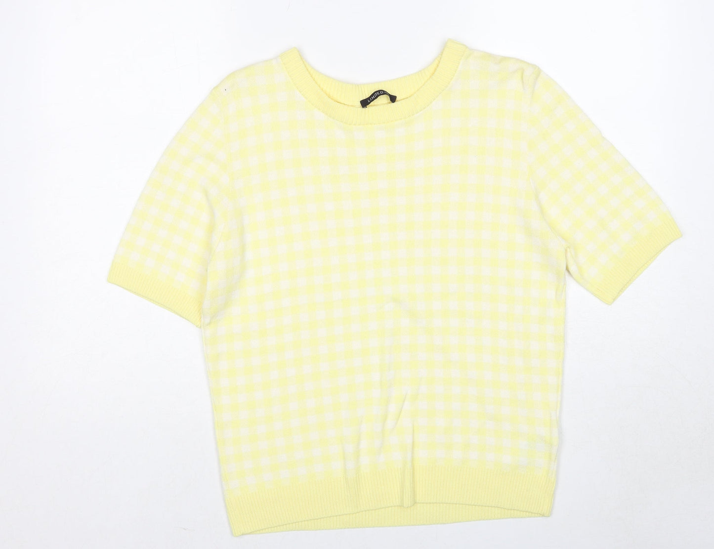 Marks and Spencer Womens Yellow Round Neck Check Viscose Pullover Jumper Size 16