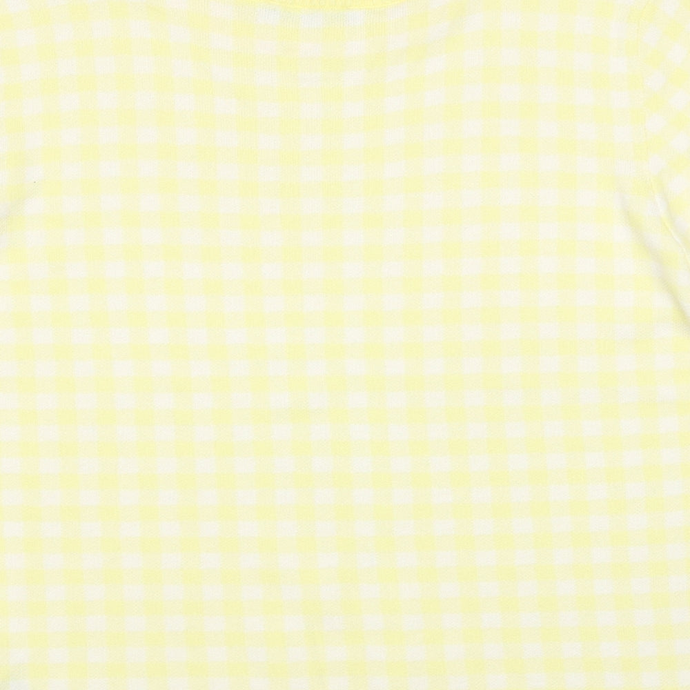 Marks and Spencer Womens Yellow Round Neck Check Viscose Pullover Jumper Size 16