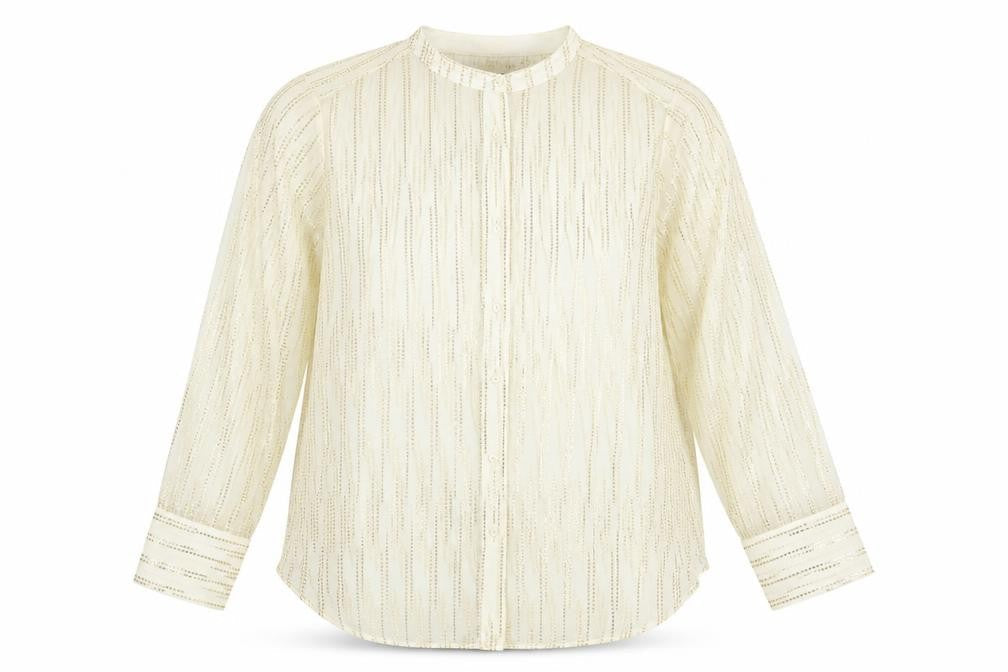 Marks and Spencer Womens Gold Geometric Polyester Basic Button-Up Size M Round Neck