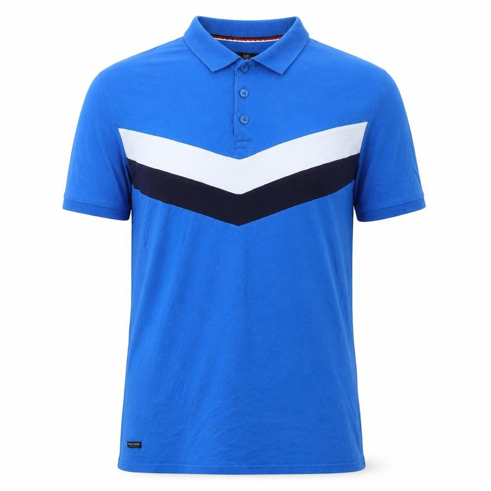 Threadbare Mens Blue Colourblock Cotton Polo Size M Collared Button