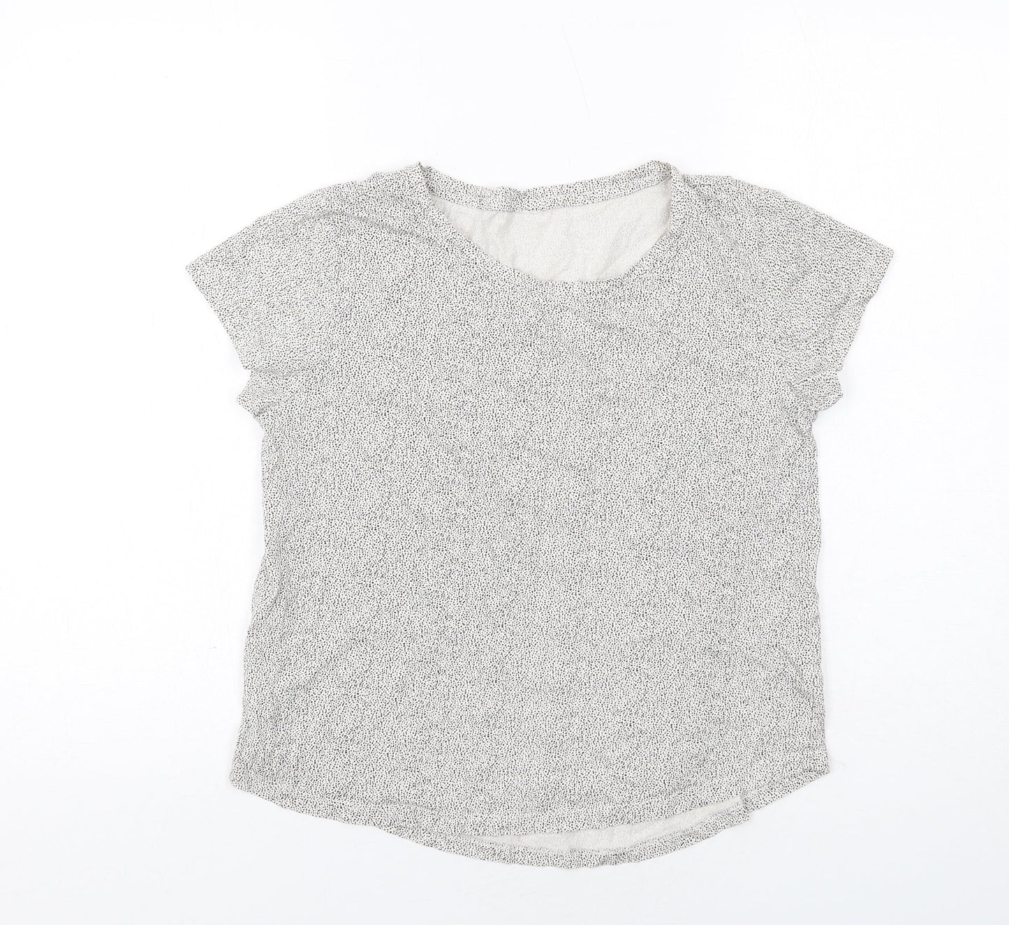 H&M Womens White Animal Print Cotton Basic T-Shirt Size S Boat Neck - Spotted