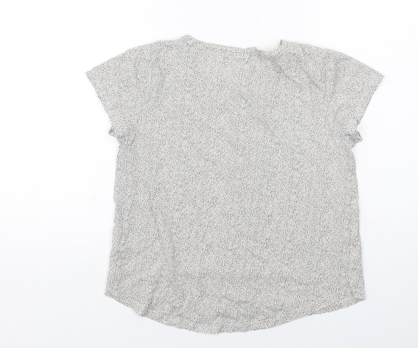 H&M Womens White Animal Print Cotton Basic T-Shirt Size S Boat Neck - Spotted