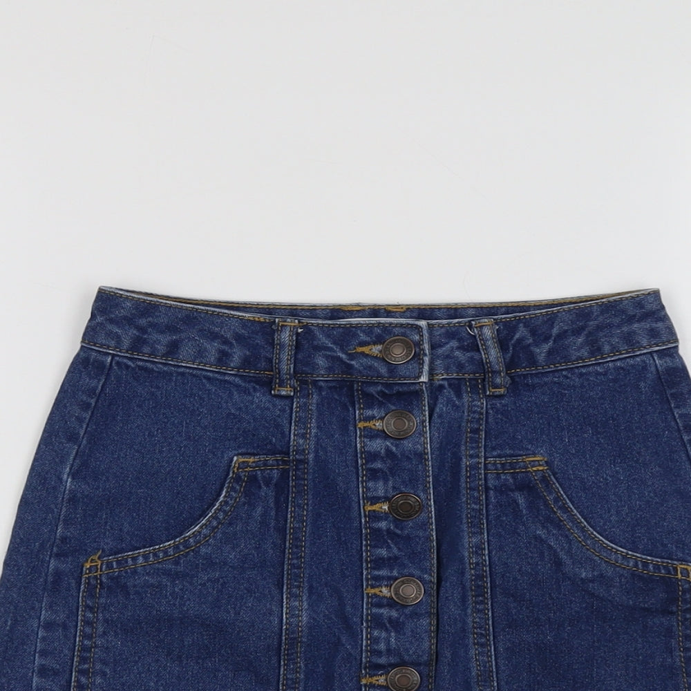 Stradivarius Womens Blue Cotton A-Line Skirt Size 4 Button