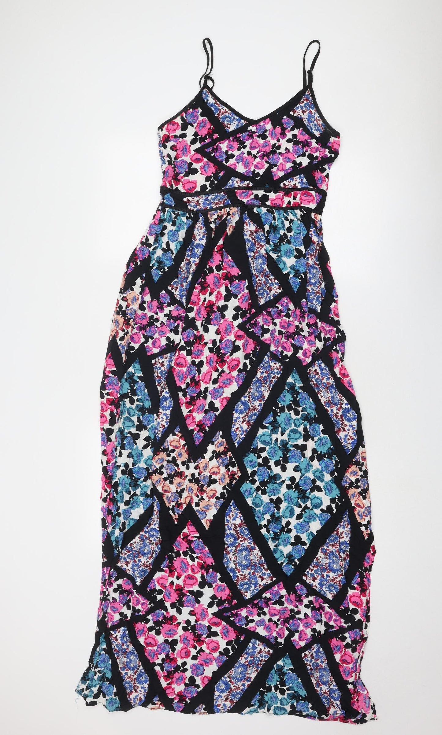 Topshop Womens Multicoloured Floral Viscose Maxi Size 8 V-Neck Zip