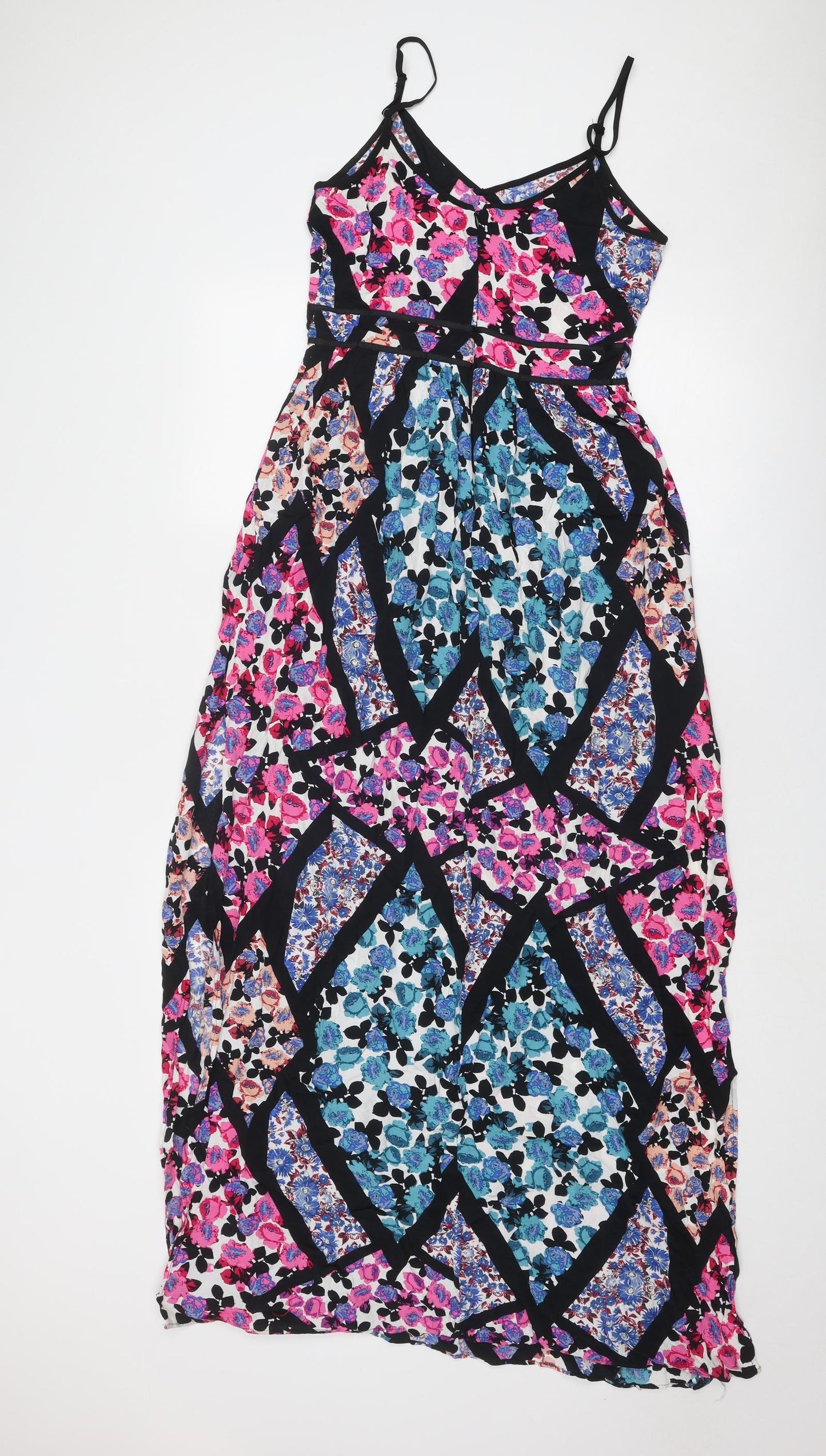 Topshop Womens Multicoloured Floral Viscose Maxi Size 8 V-Neck Zip