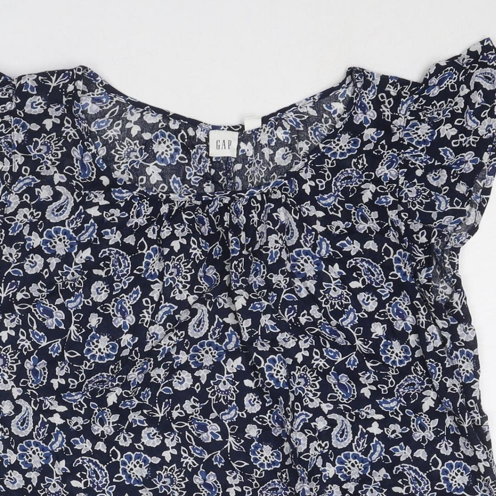 Gap Womens Blue Geometric Cotton Basic Blouse Size S Round Neck
