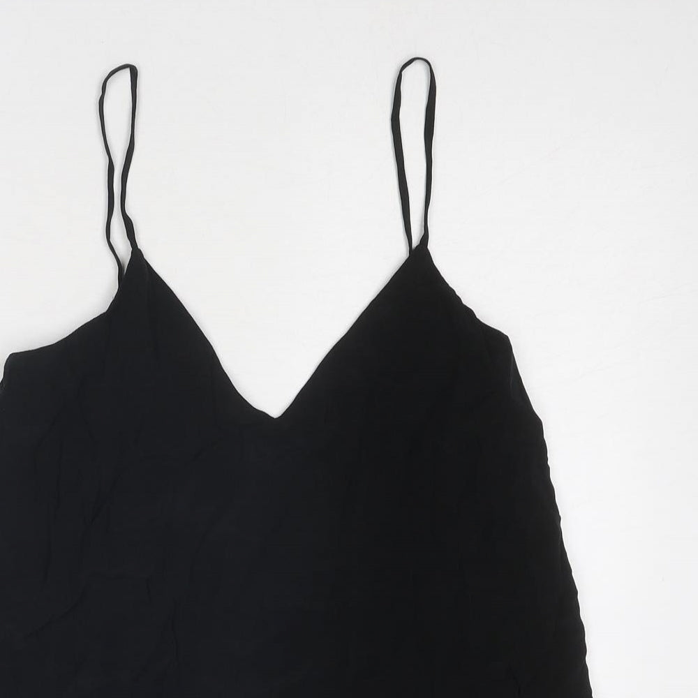 H&M Womens Black Viscose Basic Tank Size 10 V-Neck