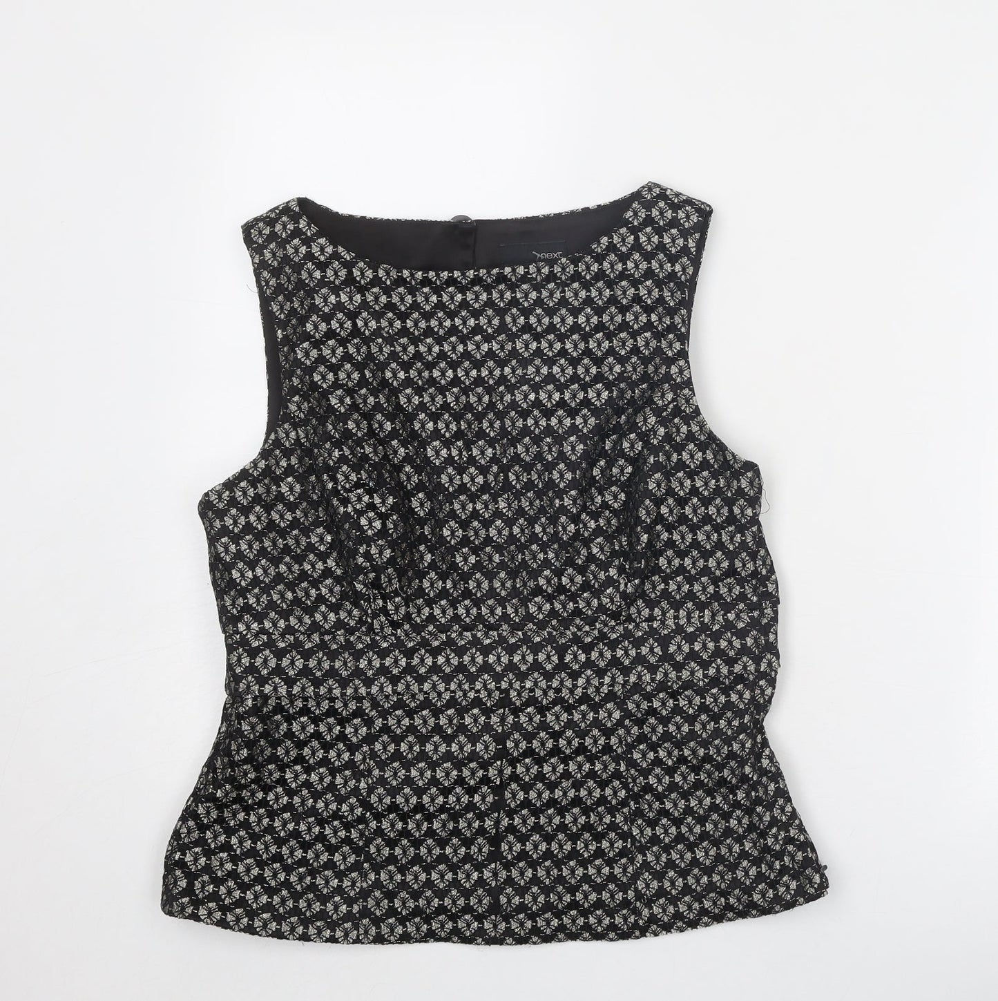 NEXT Womens Black Geometric Nylon Basic Tank Size 14 Round Neck