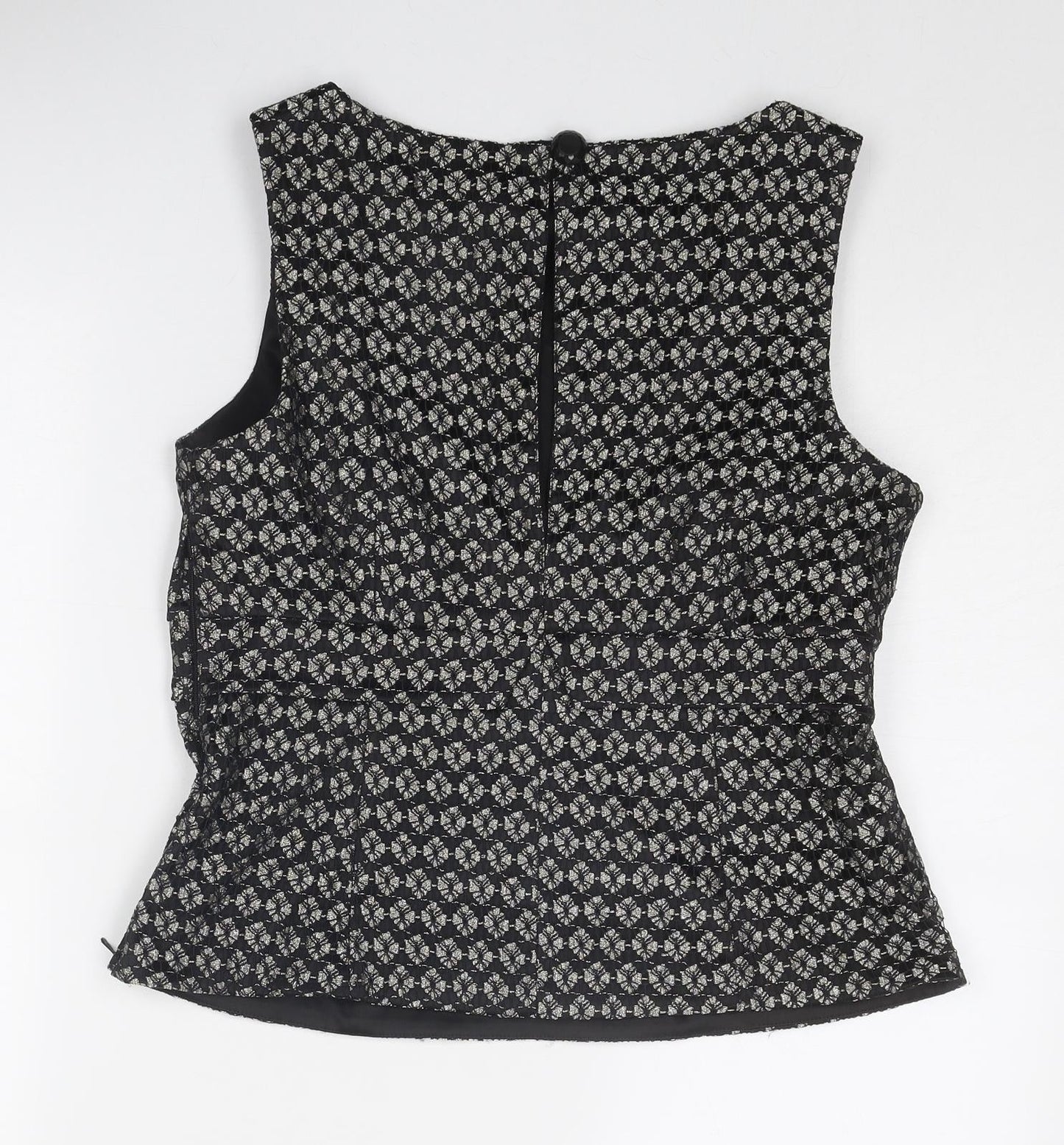 NEXT Womens Black Geometric Nylon Basic Tank Size 14 Round Neck