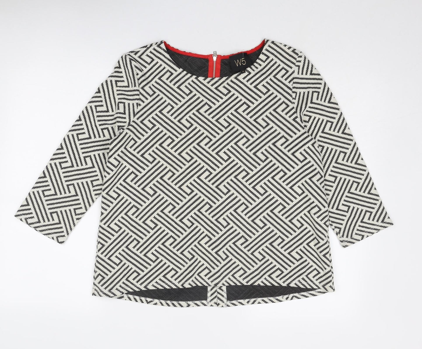 W5 Womens White Geometric Cotton Basic Blouse Size M Boat Neck