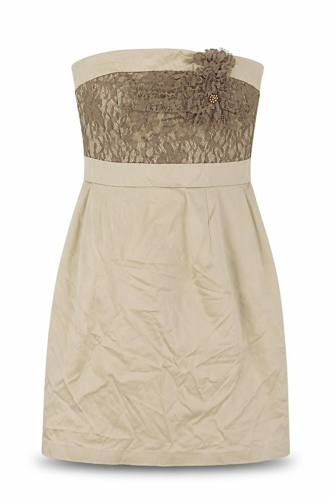 Red Herring Womens Gold Polyester Mini Size 10 Square Neck Zip - Strapless Lace Details