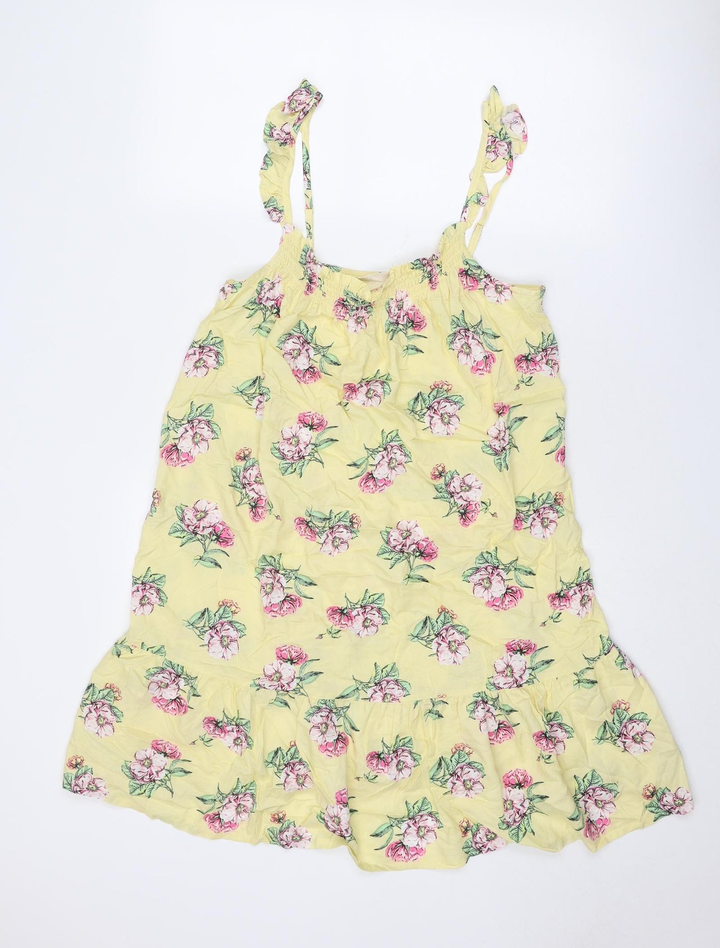 Marks and Spencer Womens Yellow Floral Viscose Tank Dress Size 12 Scoop Neck Pullover