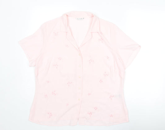 St Michael Womens Pink Floral Polyester Basic Button-Up Size 18 Collared
