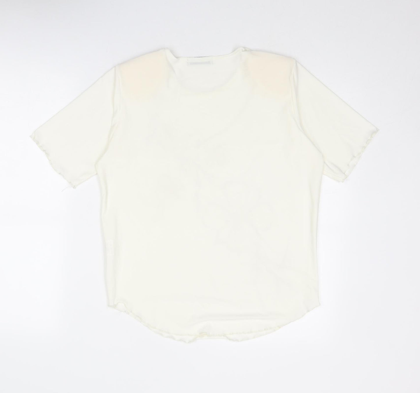 Sonic Womens Ivory Polyester Basic T-Shirt Size 16 Round Neck - Flower