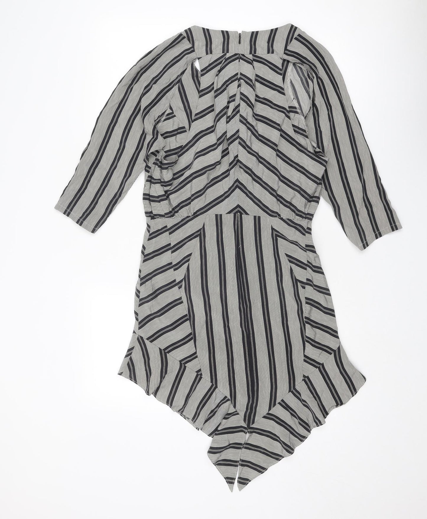 EVER Womens Black Striped Polyester Shift Size S V-Neck Zip