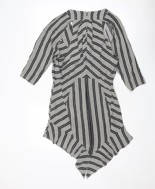 EVER Womens Black Striped Polyester Shift Size S V-Neck Zip