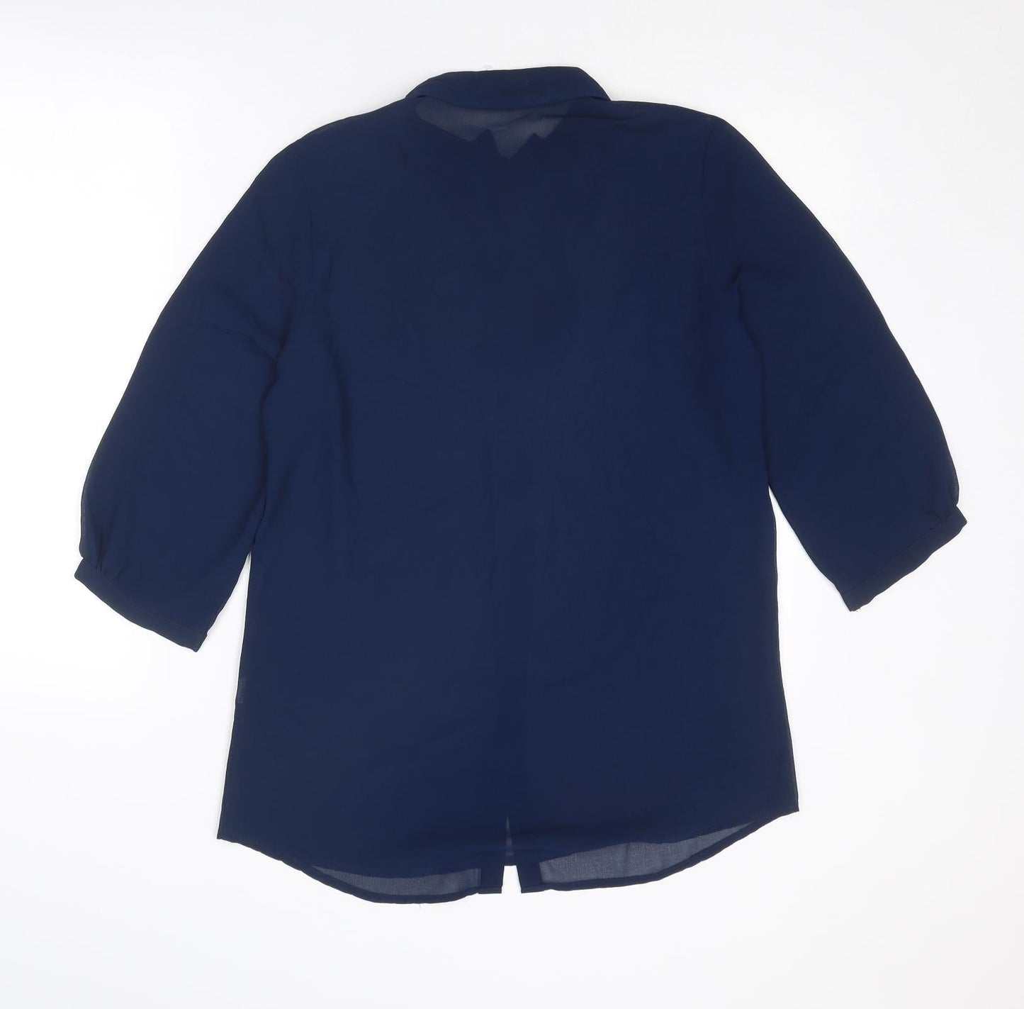 Boohoo Womens Blue Polyester Basic Button-Up Size 12 Collared