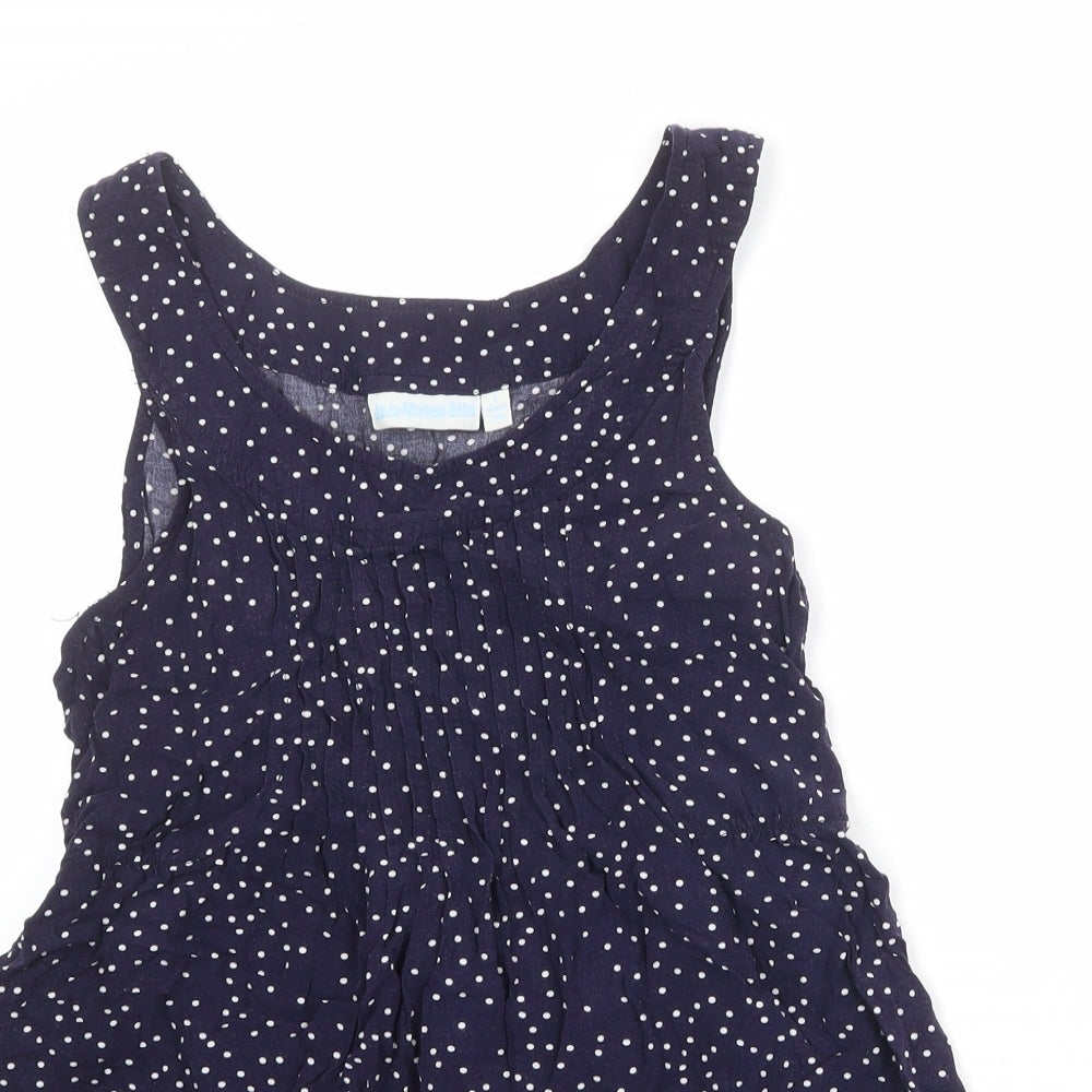 JoJo Maman Bébé Womens Blue Polka Dot Viscose Basic Tank Size S Boat Neck - Pleat Front Detail