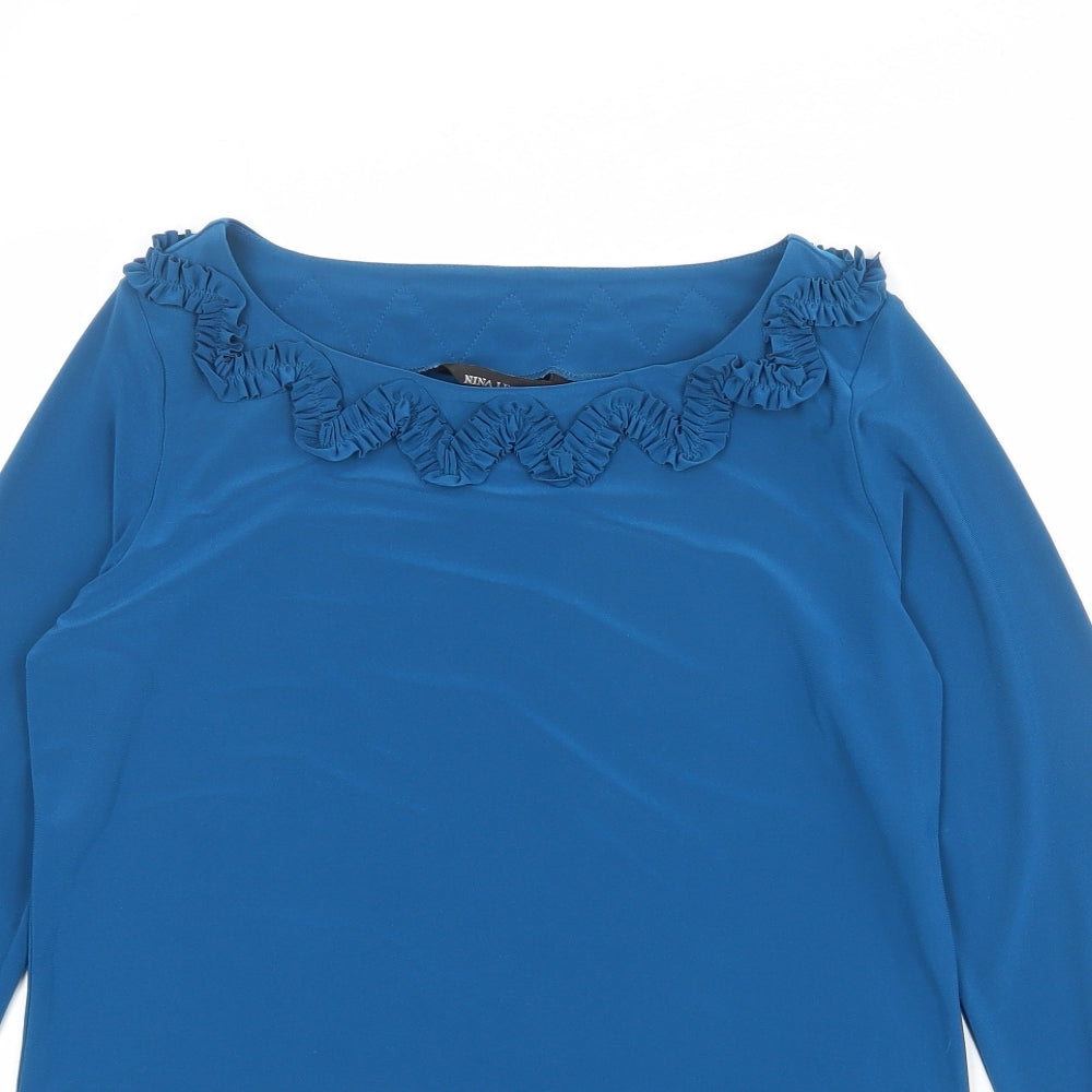 Nina Leonard Womens Blue Polyester Tunic Blouse Size S Boat Neck