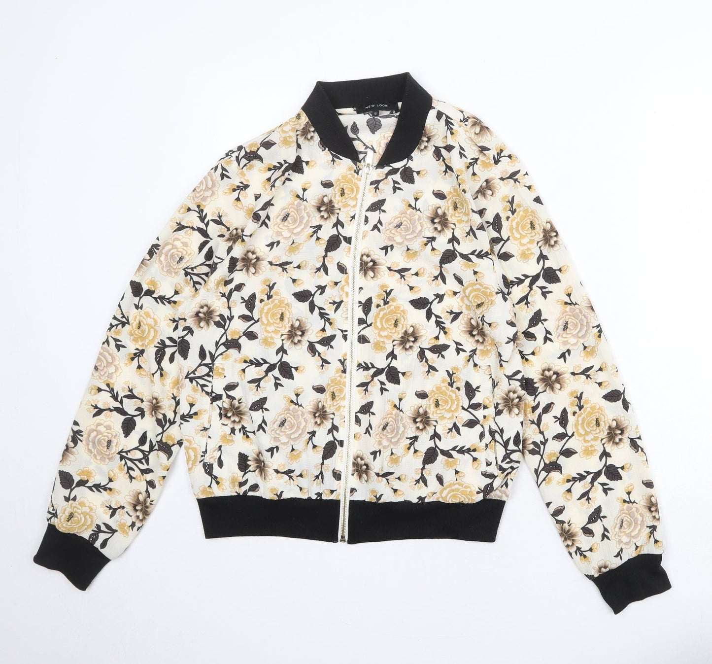 New Look Womens Ivory Floral Varsity Jacket Jacket Size 12 Zip