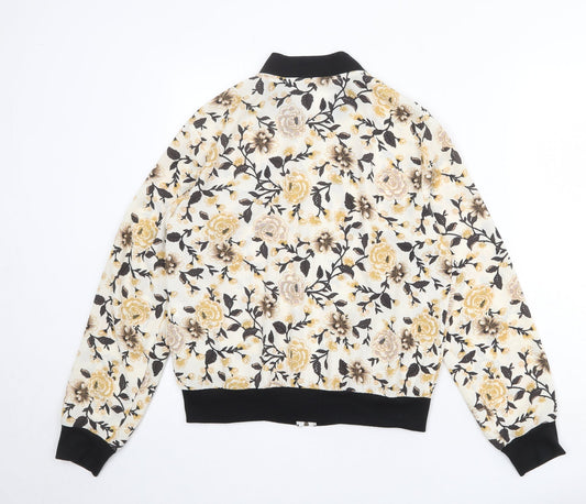 New Look Womens Ivory Floral Varsity Jacket Jacket Size 12 Zip