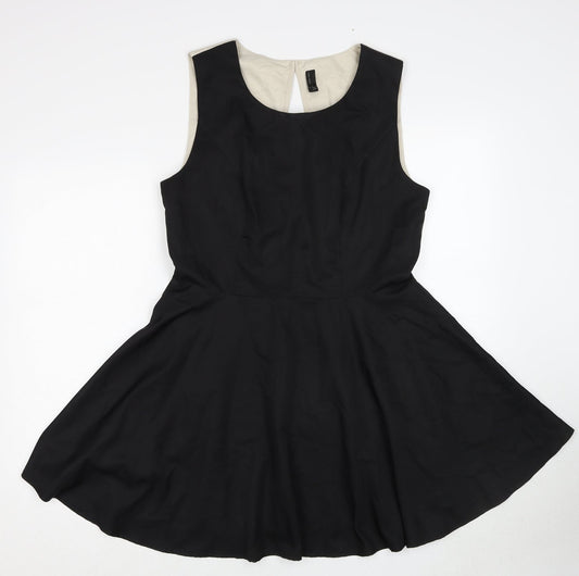 VERO MODA Womens Black Colourblock Polyester Fit & Flare Size 14 Round Neck Zip