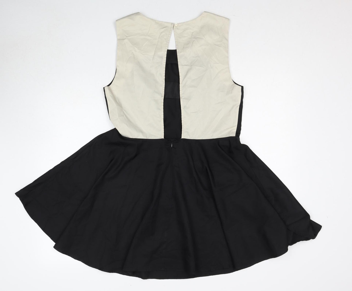 VERO MODA Womens Black Colourblock Polyester Fit & Flare Size 14 Round Neck Zip