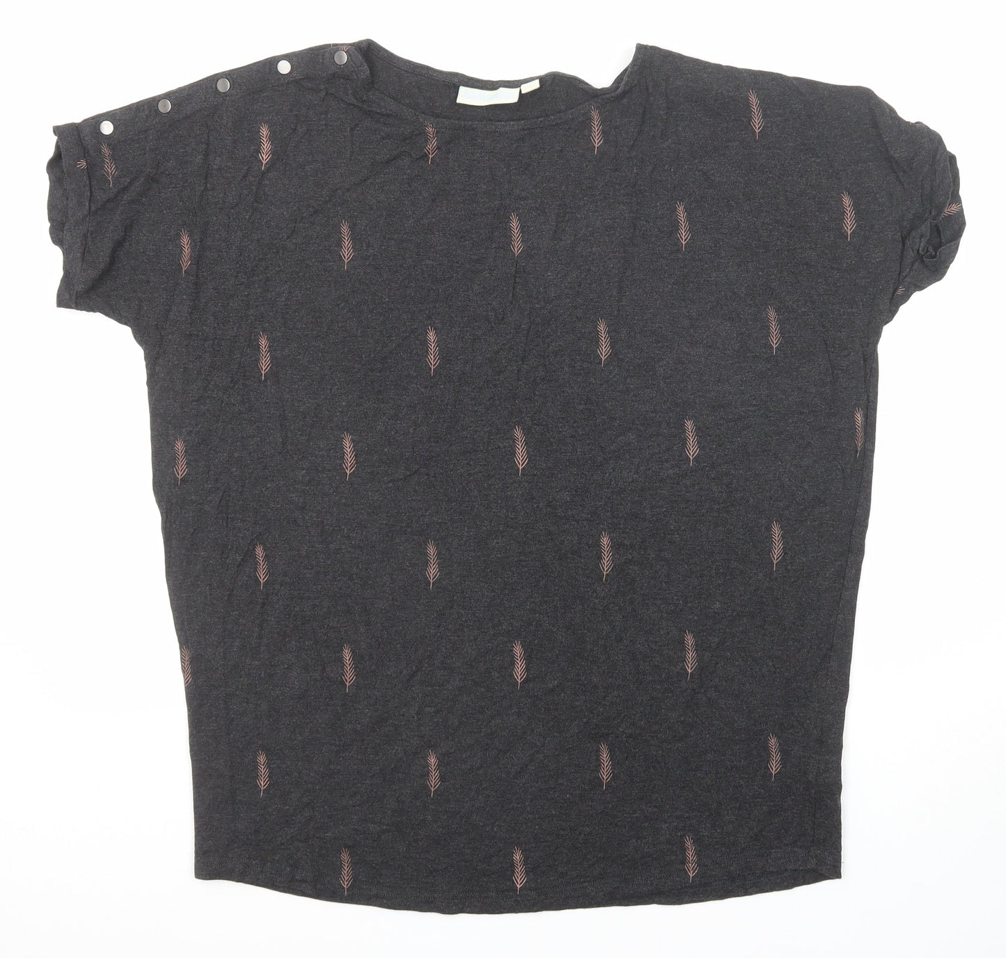 JoJo Maman Bébé Womens Black Geometric Viscose Basic T-Shirt Size M Crew Neck