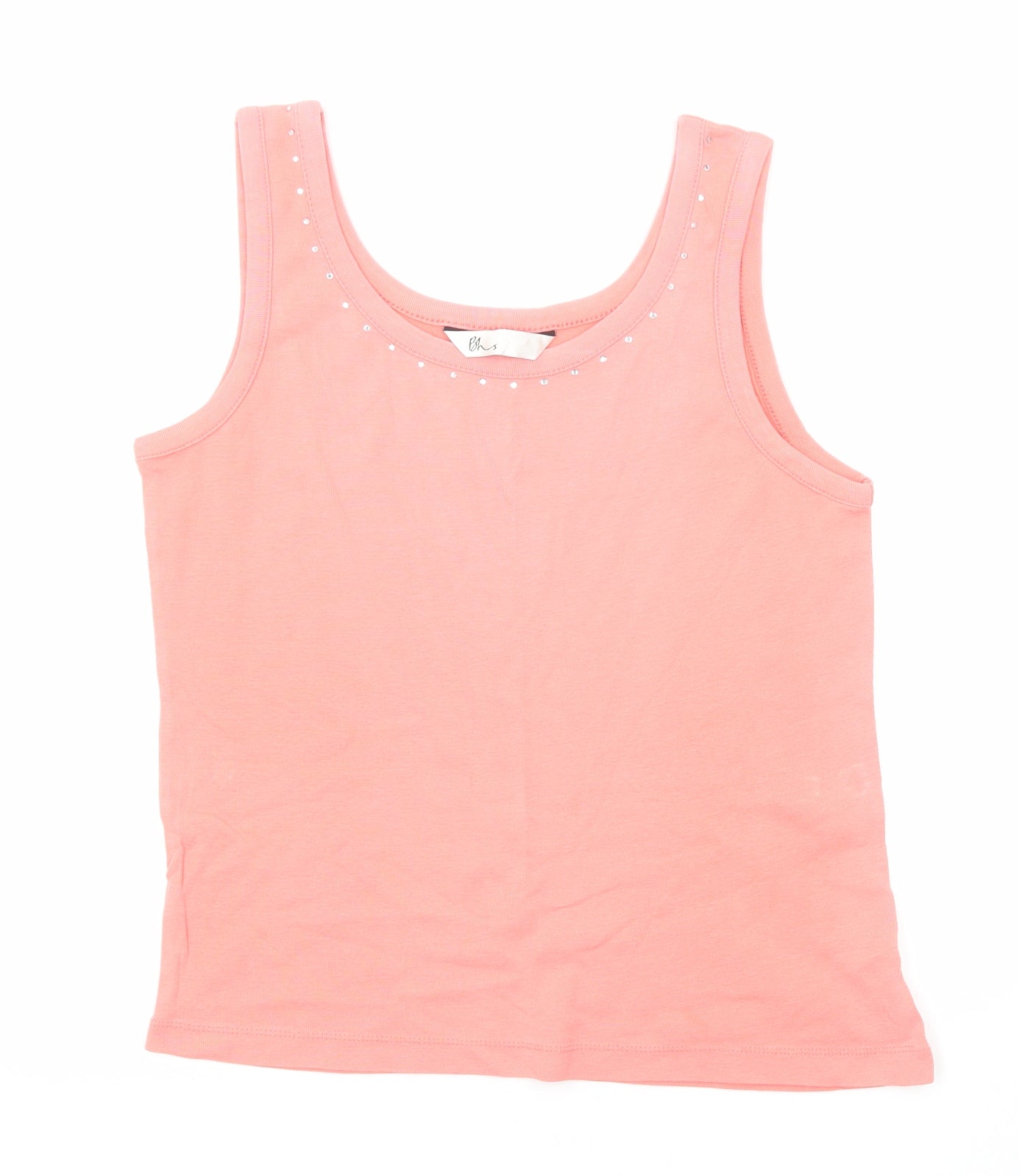 BHS Womens Pink Cotton Basic Tank Size 14 Scoop Neck