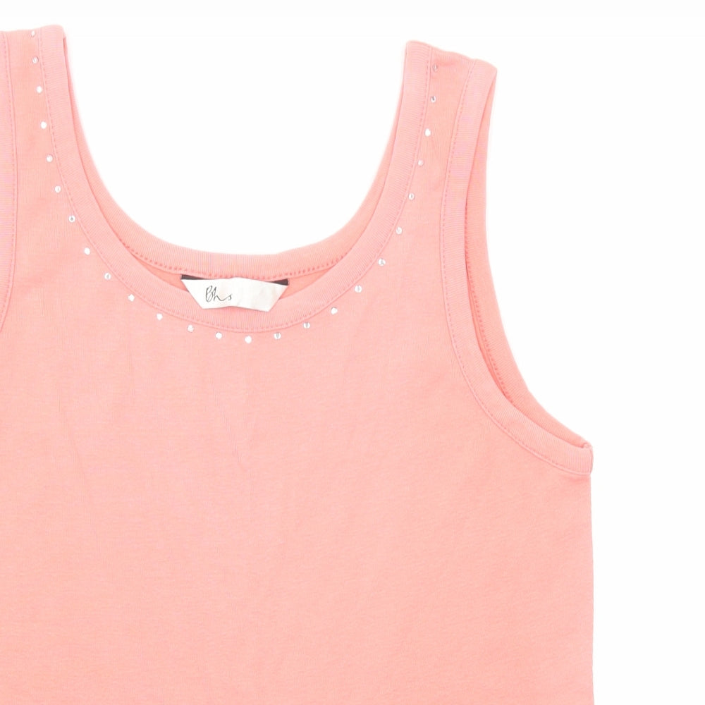BHS Womens Pink Cotton Basic Tank Size 14 Scoop Neck