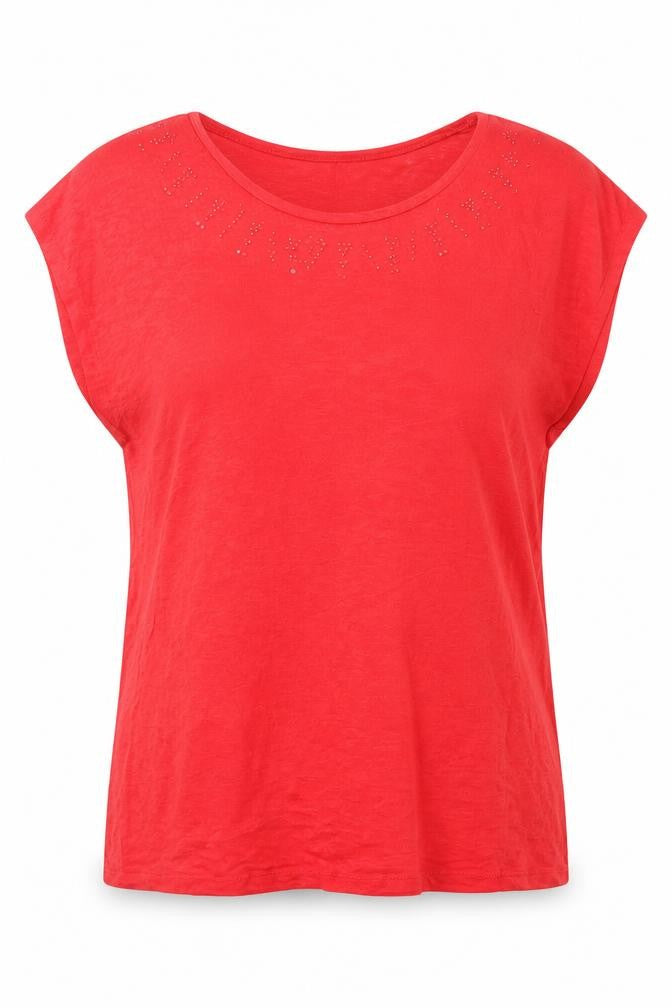 Warehouse Womens Red Polyester Basic Blouse Size 14 Boat Neck