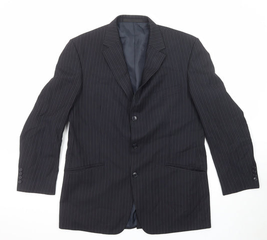 Marks and Spencer Mens Black Striped Polyester Jacket Suit Jacket Size 42 Regular