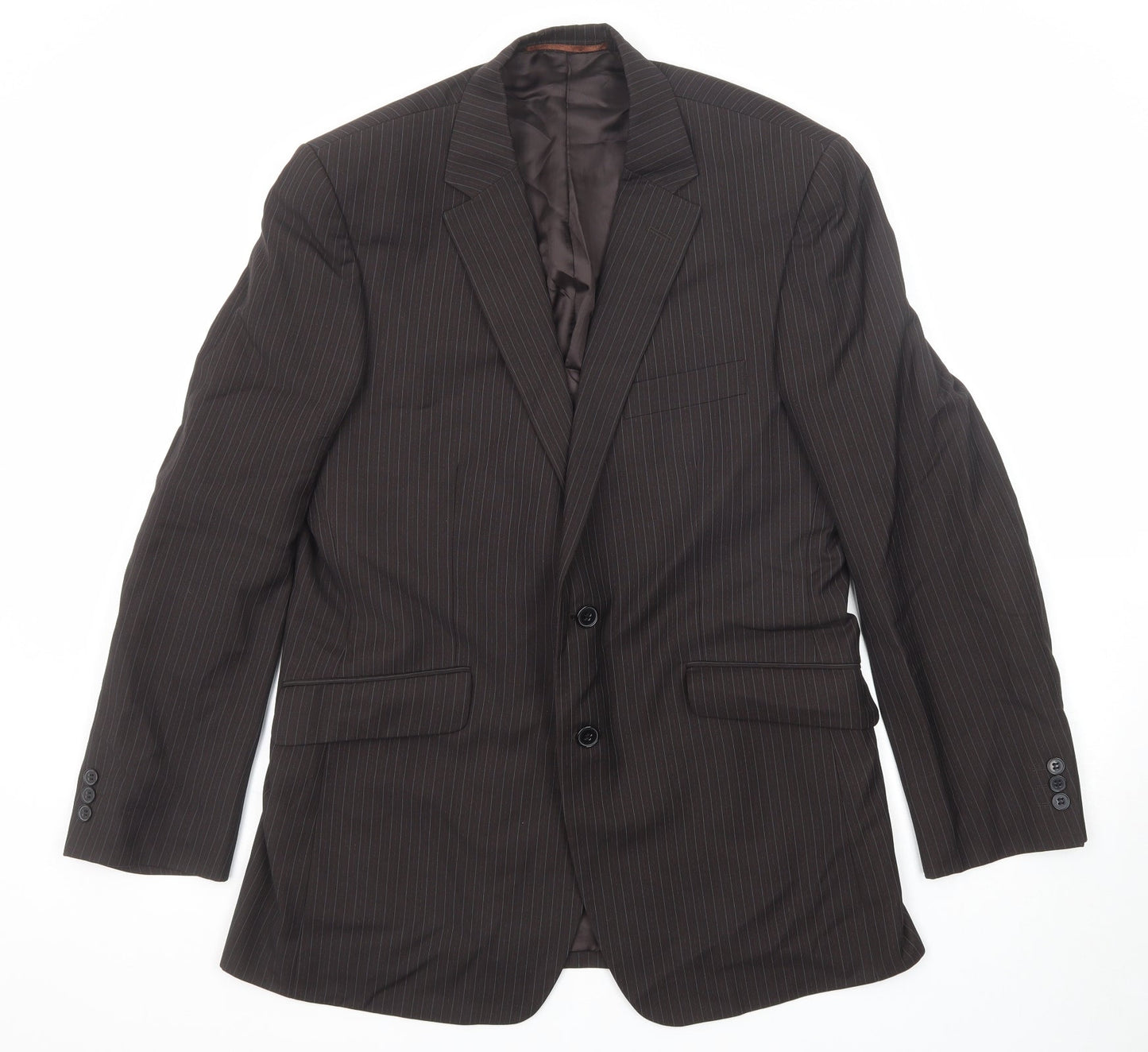 Burton Mens Brown Striped Polyester Jacket Suit Jacket Size 40 Regular