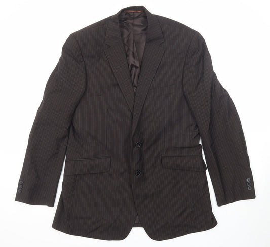 Burton Mens Brown Striped Polyester Jacket Suit Jacket Size 40 Regular