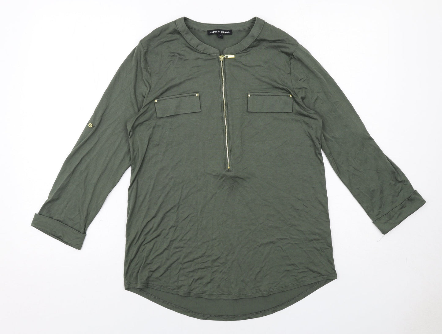 Cable & Gauge Womens Green Viscose Basic Blouse Size M V-Neck