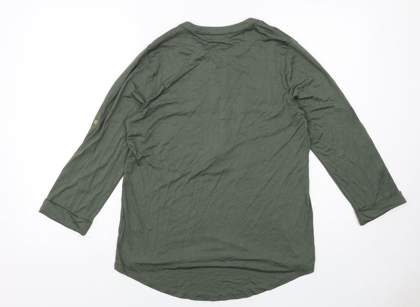 Cable & Gauge Womens Green Viscose Basic Blouse Size M V-Neck