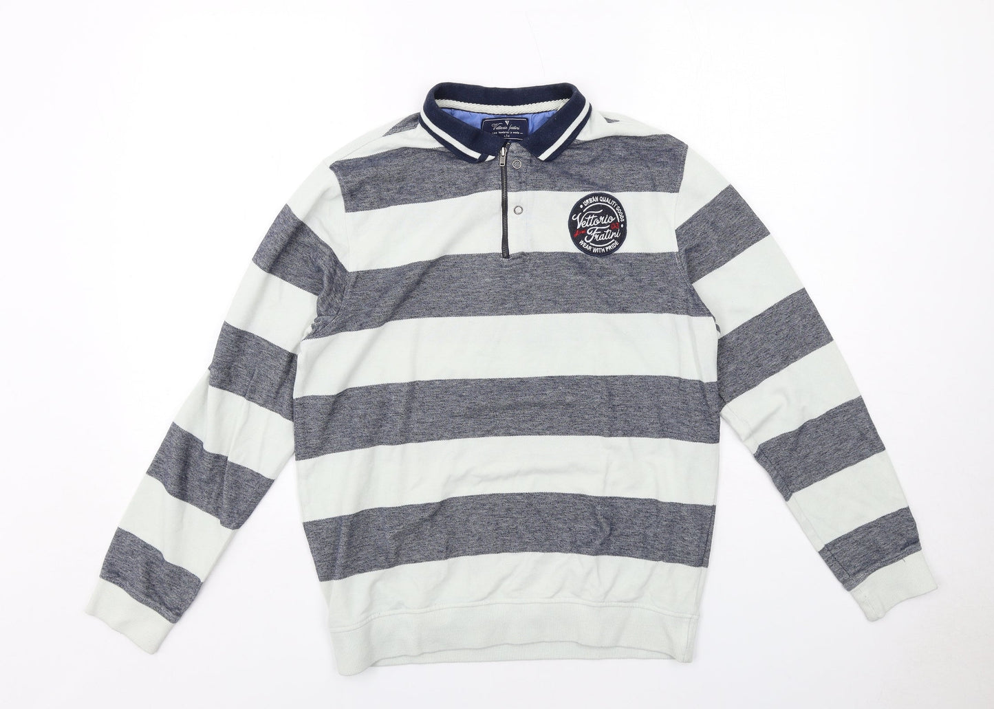 Vittorio Fratini Mens Green Striped Cotton Henley Sweatshirt Size L