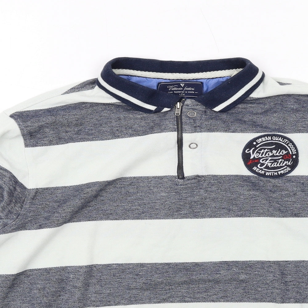 Vittorio Fratini Mens Green Striped Cotton Henley Sweatshirt Size L