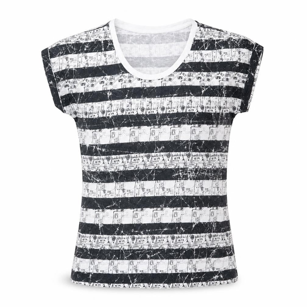 Marks and Spencer Womens Black Geometric Cotton Basic T-Shirt Size 6 Round Neck