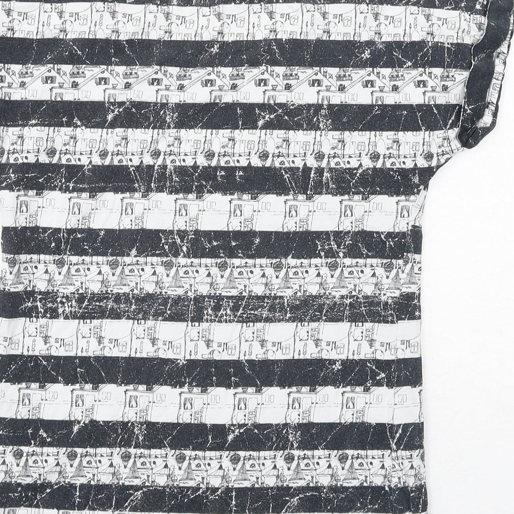 Marks and Spencer Womens Black Geometric Cotton Basic T-Shirt Size 6 Round Neck