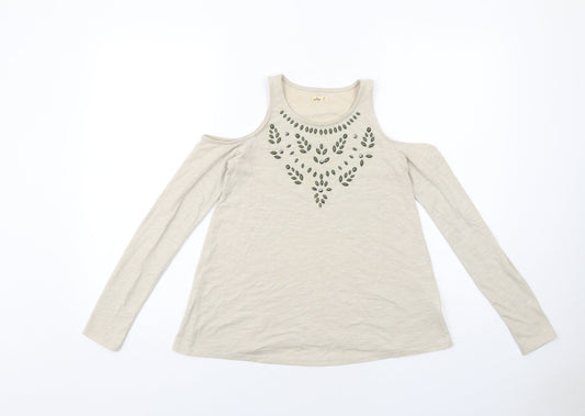 Hollister Womens Beige Polyester Basic T-Shirt Size XS Round Neck - Cold Shoulder