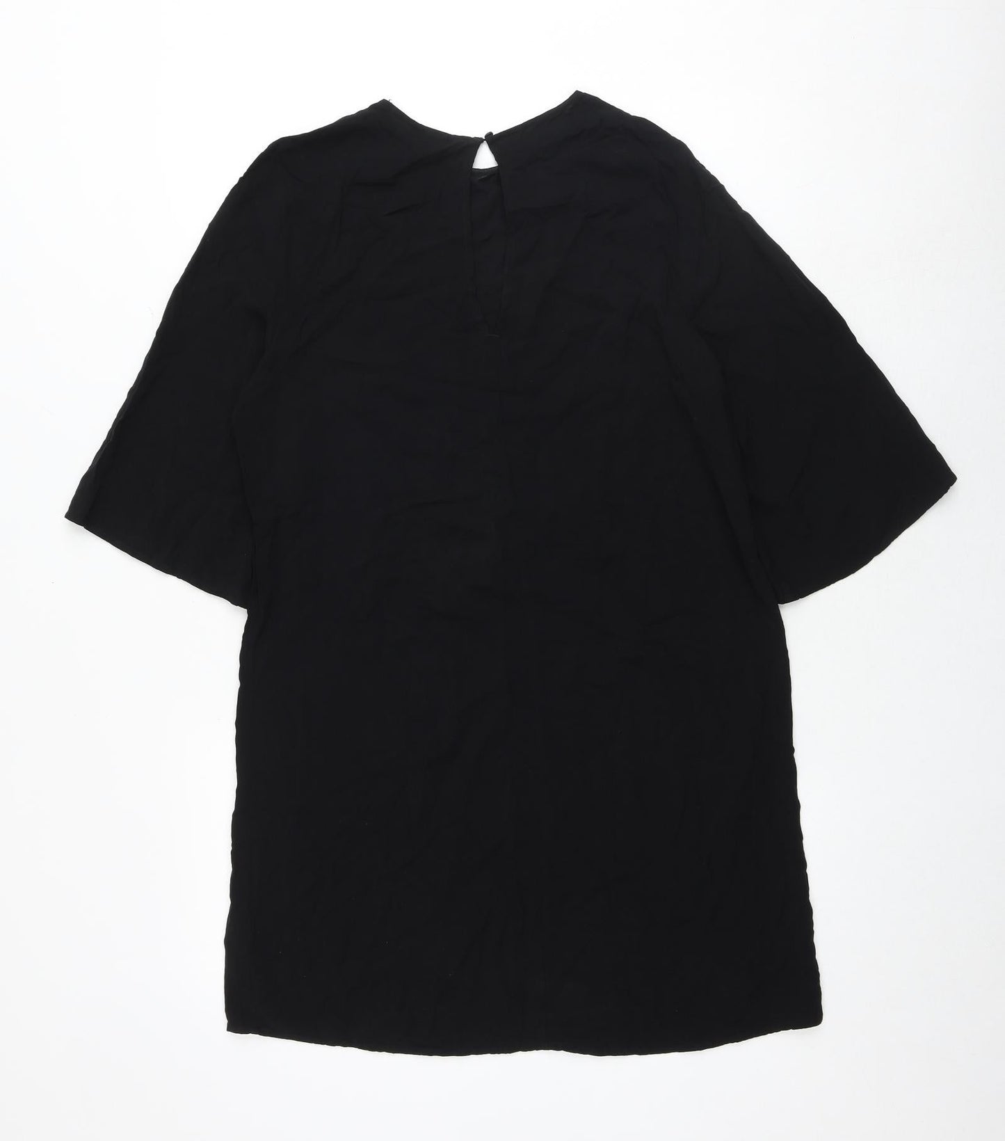 H&M Womens Black Viscose A-Line Size 10 Round Neck Button