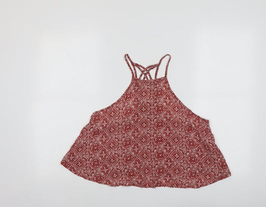 Hollister Womens Red Geometric Viscose Basic Tank Size S Round Neck