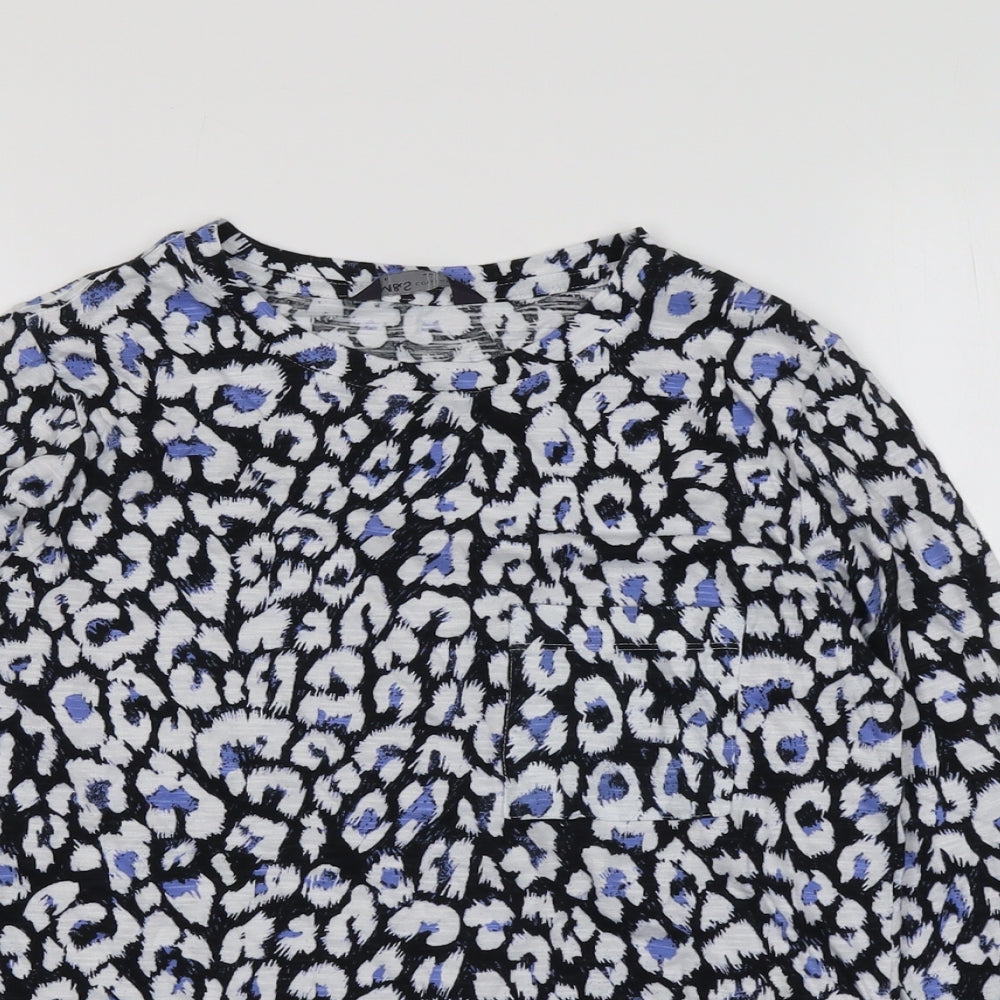 Marks and Spencer Womens Blue Geometric Polyester Basic Blouse Size 6 Round Neck