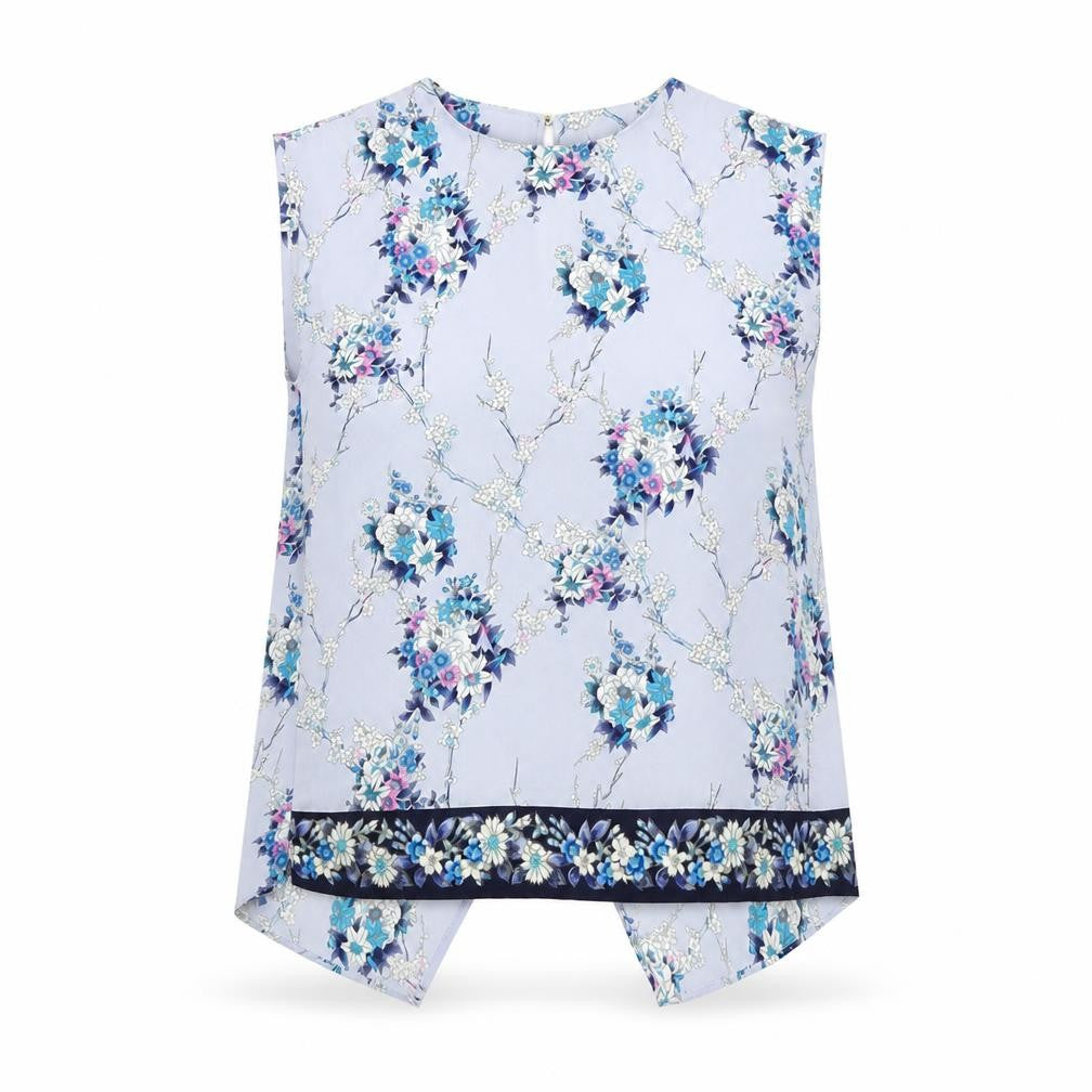 Oasis Womens Blue Floral Polyester Basic Tank Size 8 Round Neck