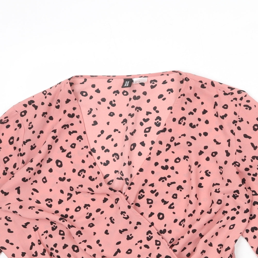 Divided by H&M Womens Pink Animal Print Polyester Wrap Blouse Size 10 V-Neck - Leopard Print