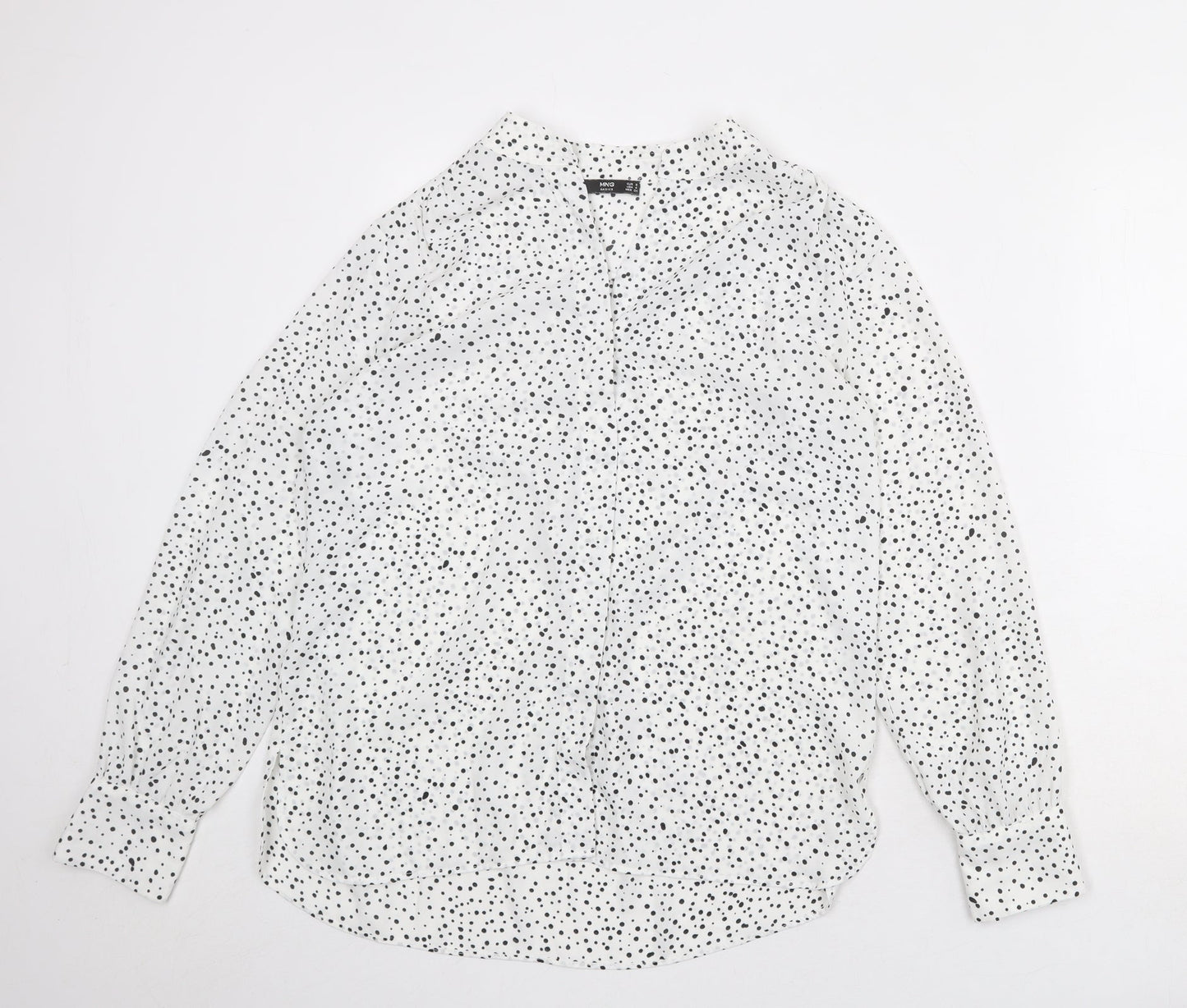 Mango Womens White Polka Dot Polyester Basic Blouse Size S V-Neck