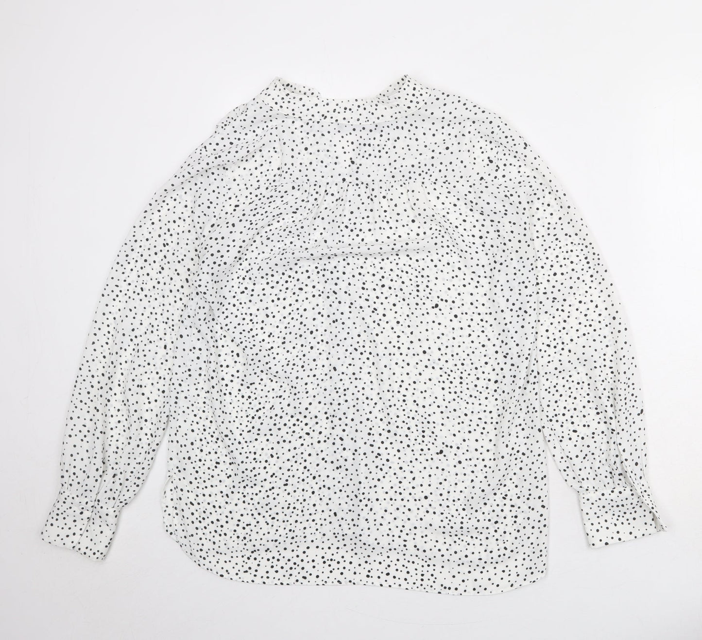 Mango Womens White Polka Dot Polyester Basic Blouse Size S V-Neck