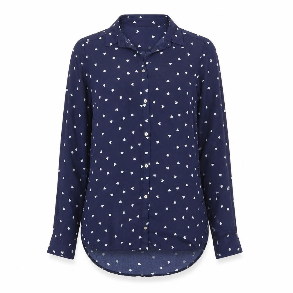River Island Womens Blue Geometric Polyester Basic Button-Up Size 8 Collared - Heart Print