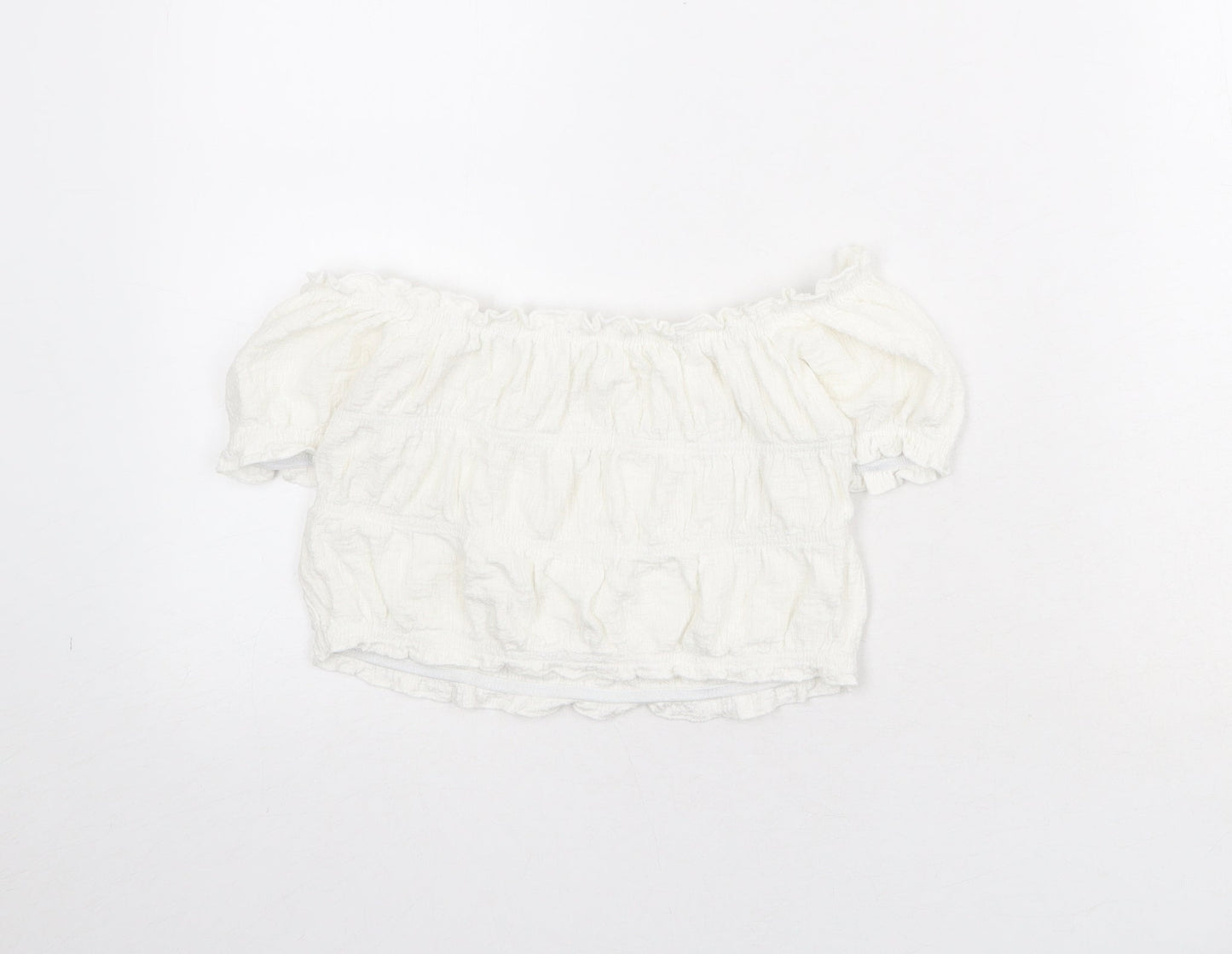 Zara Girls White Polyester Cropped Blouse Size 9-10 Years Off the Shoulder Pullover